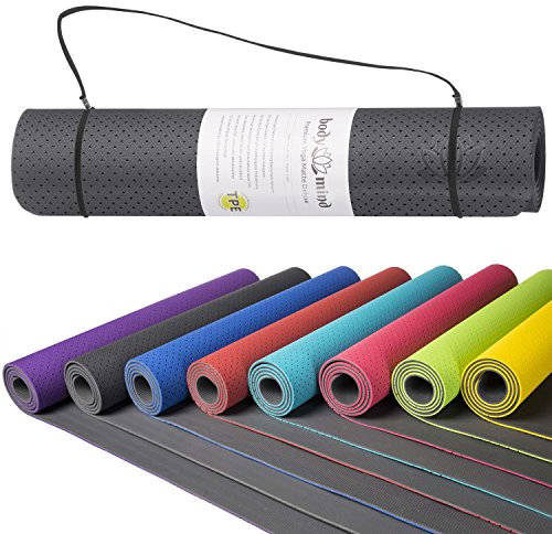 Yogamatte Gymnastikmatte Fitnessmatte; rutschfeste & schadstofffreie Pilatesmatte für Zuhause, Physio & Studio Bereich 183 x 61 x 0,5 cm aus TPE Schaumstoff + Trageschlaufe (Grau)