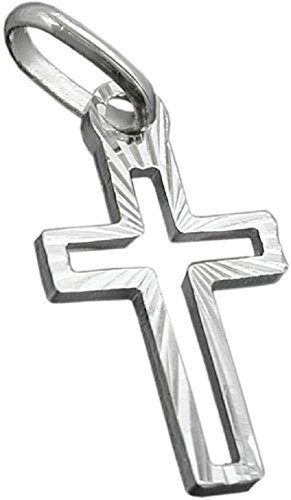 Ciondolo a forma di croce per uomo e donna, in argento 925, diamantato, 16 x 9 mm