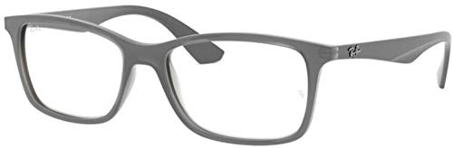 Ray-Ban Unisex RX7047 Rectangular Prescription Eyewear Frames, Matte Transparent Grey/Demo Lens, 54 mm