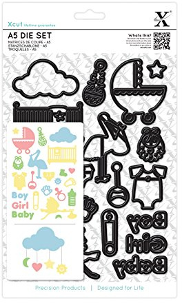 Xcut A5 Dies Set, New Baby Icons, 23 Pieces, Carbon Steel, Art Craft, Cutting Tool Supplies, Beautiful Decoration, Card Making, Gift Tag, Wrapping, Scrapbooking, Invitation Making, Crafters Companion