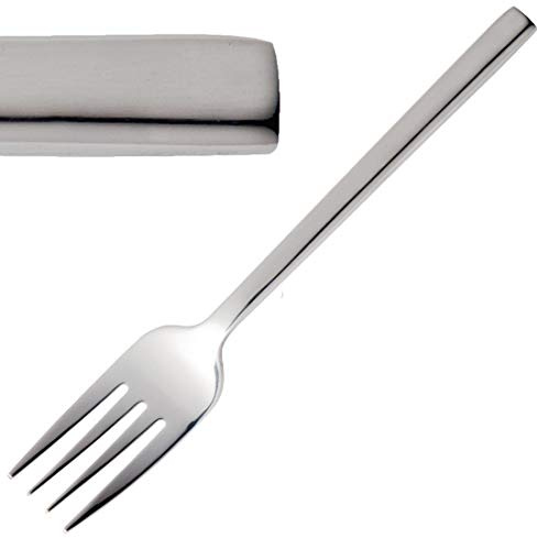 Olympia Napoli 18/0 Stainless Steel Dessert Fork 173mm, Pack of 12 | Slimline, modern design with a high polish finish adds a sleek look to professional tables and commercial dining setups.