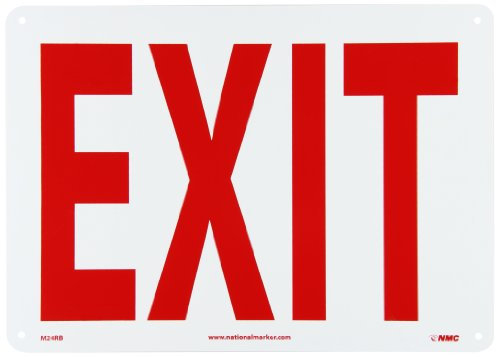 NMC M24RB Sicherheitsschild EXIT, 35,6 x 25,4 cm, starrer Kunststoff, roter Text auf weißem Sockel