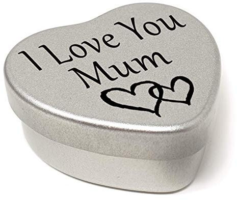 Perfect Way To Say I Love You. Beautiful Mini Silver Heart Tin With Sweets, Present to say I Love You. Tin size 45mm x 45mm x20mm. (I Love You Mum)