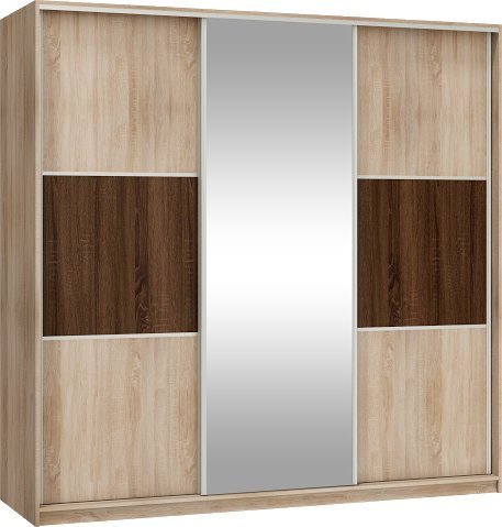 FurnitureByJDM Armoire Chambre avec Miroir & Penderie - Armoire Porte Coulissante 220 Cm de Largeur -3 Portes Garde Robe - Meuble de Rangement - Rico (Chêne Sonoma Clair/Foncé)