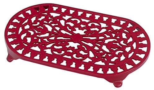 Victor Traditional Oval Trivet, Red, Cast Iron, 34.5x20.5x3 cm