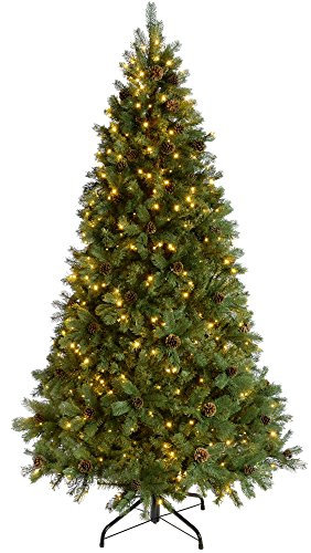 WeRChristmas Pre-Lit Craford Christmas Tree with Pinecones & 500 Chasing Warm LED Lights, 7 feet/2.1m