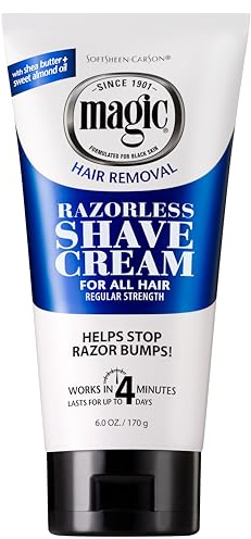 SoftSheen-Carson Magic Razorless Shaving Cream, Depilatory Hair Removal Cream for Body Hair, Regular Strength, Works in 4 Minutes, 6 Oz