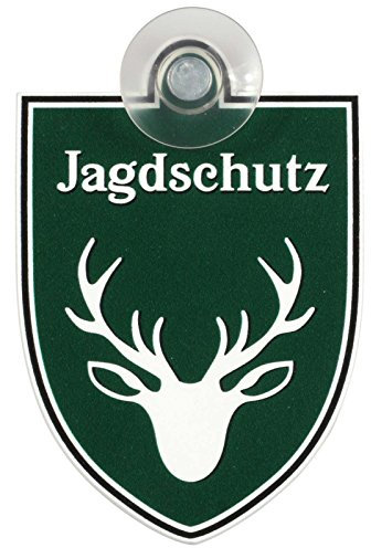 Schild, Autoschild Jagdschutz mit Saugnapf, 1,5mm wetterfestes Material 75 x 100 mm groß, von innen oder außen GREEN