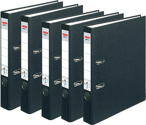 HERLITZ Ordner maX.file nature+ A4 5cm | Kraftpapierbezug selbstklebendes Rückenschild | 5er Sparpack in diversen Farben zur Auswahl (schmal 5cm | 5er Pack, Schwarz)