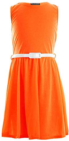 A2Z 4 Kids Enfants Filles Patineur Robe - Skater Sleeveless Neon Orange 7-8