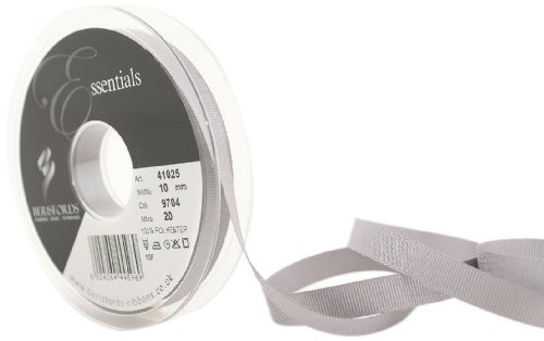 Berisfords 41025 20 m x 10 mm Polyester Grosgrain Ribbon, Grey