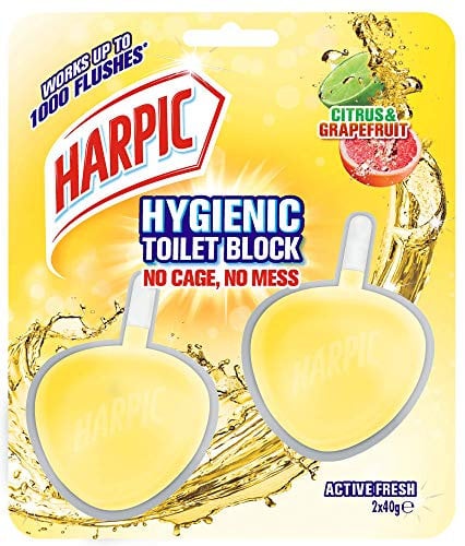 Harpic Active Fresh Toilet Rim Block Twin Pack, Citrus and Graperuit, Pack of 6, Anti-Limescale, Dirt Remover, Lasts up to 60 weeks and up to 3000 flushes, Toilet Cleaner, Toilet Freshener