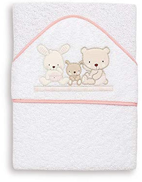 Interbaby 01080-12 Baby Kapuzenbadetuch LOVE, weiss e rosa, Rosa