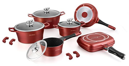 Royalty Line rl-es1015m Batterie de casseroles professionnelle en pierre de lave COD, 15 pièces BORDO'