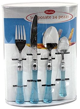 HOME Juego de Cubiertos 24 Piezas Mesa de hogar con Mango Azul, Multicolor, One Size