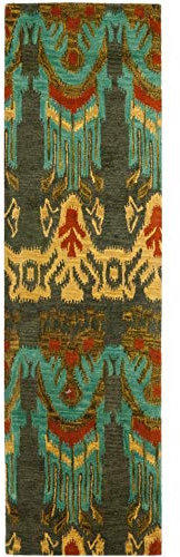 Safavieh Ikat Collection IKT464B Wollläufer, handgefertigt, 70 x 200 cm, Olivgrün / goldfarben
