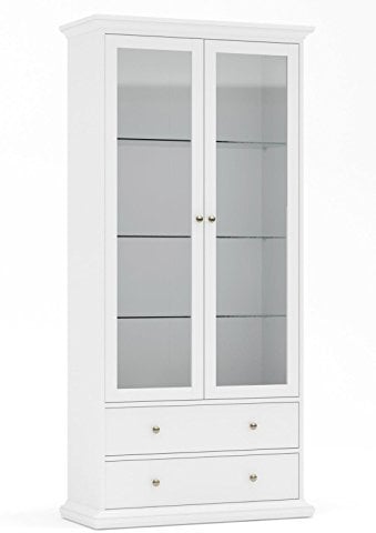 Dynamic24 Vitrinenschrank Paris Glas Vitrine Aufsatzbuffet Buffet Anrichte Kommode weiß