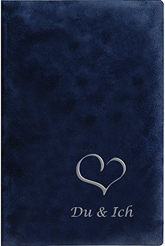 Stammbuch DU & ICH, blau, Velours, Herzprägung Silber, Stammbuchformat, Lebenspartnerschaftsbuch, (60001)