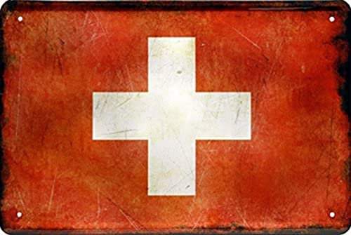 WOGEKA ART Retro Blechschild - National Flagge Fahne Schweiz Swiss - witziger Spruch als Geschenk-Idee zum Geburtstag Weihnachten zur Dekoration 20x30 cm Vintage-Design Metall 1445