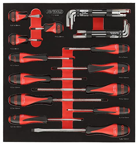 KS Tools 712.5028 - Module de Vissage, 28 Pièces - Module pour Établi ou Servante d’Atelier - Empreinte d’Outils Découpée au Laser - Composition d’Outils de Vissage pour Servante