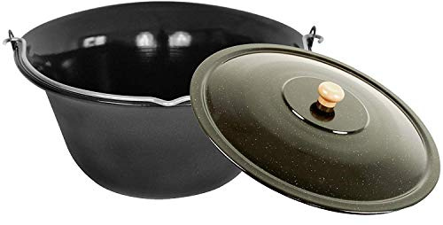 GRILLPLANET Set 15 Liter Gulaschkessel Gulaschtopf Emaille Deckel für Kesselgulasch