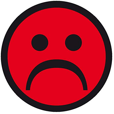 Qualitätsaufkleber Smiley traurig, Rot, Haftpapier, Ø 20 mm, 100 Stück/Rolle