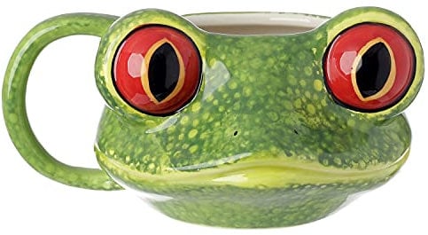 Pukinator Mug en céramique avec grands yeaux grenouille, hauteur 8 cm, largeur 15,5 cm, profondeur 12,5 cm