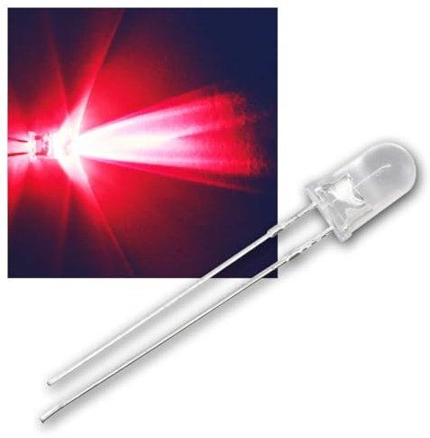 world-trading-net - 50 LEDs 5mm wasserklar rot Typ WTN-5-6000r, Leuchtdiode, bedrahtet, Diode leuchtend, als Bauteil