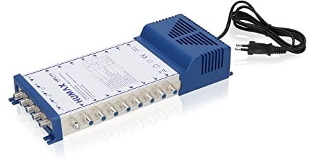 HUMAX Multischalter für Quattro und Quad LNB, SAT Verteiler mit integriertem Netzteil und Standby Funktion, SAT Verstärker mit 4 SAT Eingängen und 1 terrestrischen, 16 Teilnehmer
