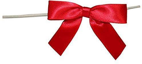 Reliant Ribbon 100 Piece Bow 2.5 Span x 1.75 Tails Twist Tie Ribbon, Red, 5/8