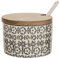 Bloomingville Salztopf mit Deckel und Löffel Karine Retro Zuckerdose Vintage Topf für Marmelade Ø 10 cm, grau, Keramik, fasst ca. 250 ml