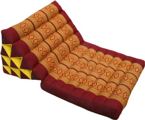 GURU SHOP Thaikissen, Dreieckskissen, Kapok, Tagesbett mit 1 Auflage - Dunkelrot/gold, 30x50x75 cm, Asiatisches Sitzkissen, Liegematte, Thaimatte