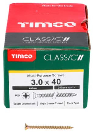 TIMco 30040CLAF PZ1 CSK ZYP Classic Screw 3.0 x 40 - Yellow (Box of 200)