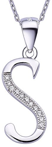 VIKI LYNN Initial Anhänger S 925 Sterling Silber Buchstabe Halskette mit Zirkonia Personalisierte Geschenke für Frauen Damen Mädchen