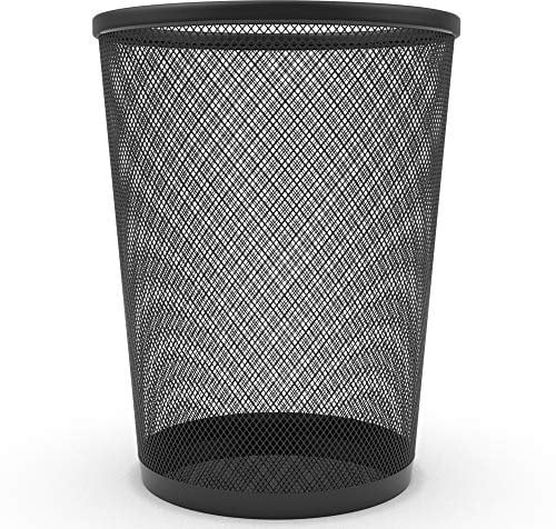 Circular Mesh Waste Paper Bin, Lightweight Waste Basket Garbage Can, Metal Trash Bin Ideal for Kitchen Home Office Dorm Room Living Room Desk Bedroom (Black)