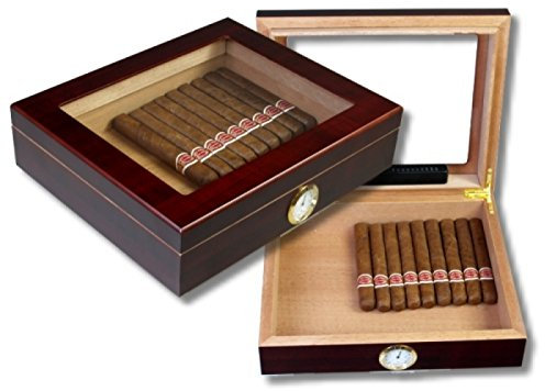 Lifestyle-Ambiente Teakwood Finish Humidor Kristallglas V-240 Polymerbefeuchter inkl Tastingbogen