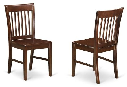 East West Furniture NFC-MAH-W Norfolk Dining Room Chairs - Slat Back Solid Wood Seat Chairs, Set of 2, Mahogany