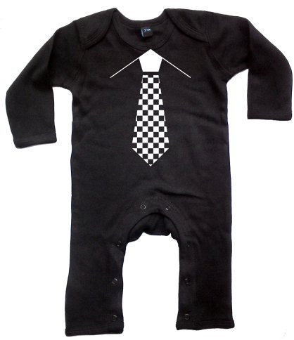 Racker-n-Roll SKA Krawatte White Checkerboard Rompasuit Strampler schwarz, Größe 74