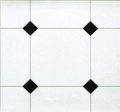 4 Vinyl Floor Tiles: (White Tiles with Black Diamond) SELF-Stick