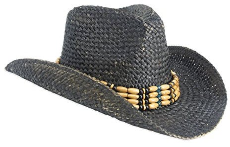 Gamble & Gunn Black Straw Unisex Cowboy Hat with Beaded Trim