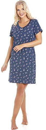 Camille Womens Smooth Soft Cotton Summer Nightshirts 14-16 Navy Blue