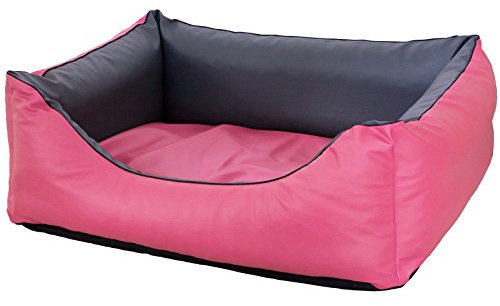 CopcoPet Hundebett mittelgroße Hunde – Waschbares Hundekissen 【Wendebett】 Hundekorb aus Kunstleder - Formstabiles Hundesofa - Hundekörbchen mit erhöhten Rand, Dog Bed Rosa/Grau 100 x 80 cm