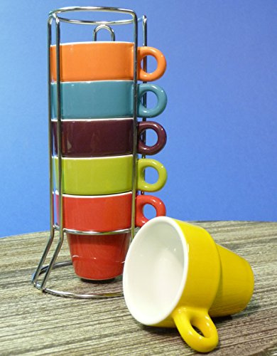 WIM-SHOP 6-STÜCK Espresso-Tassen mit STÄNDER TOP Design BUNT