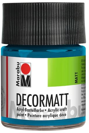 Marabu 14010005056 - Decormatt Acryl Cyan 056, 50 ml, samtmatte Acrylfarbe auf Wasserbasis, cremig und farbintensiv, speichelfest, wetterfest, zum freien Malen und Schablonieren