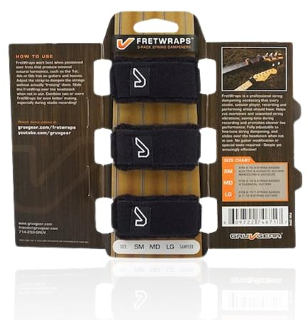 Gruv Gear Fret Wrap & Guitar Mute, Fretwrap for Acoustic, Electric & Bass | String Dampener Recording, Tapping & Practice Accessory (3 Pack, Small Black, Fits 4 String Bass, 6 String Guitar)