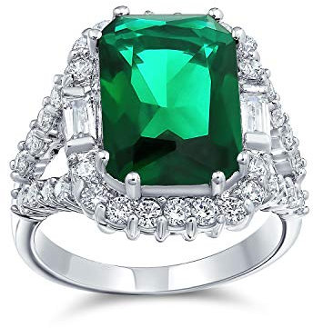 Bling Jewelry 7CT Kubikzirkonia CZ Pave Rechteck Grün Simulierter Smaragdschliff Statement Mode Ring Für Frauen Versilbertes Messing
