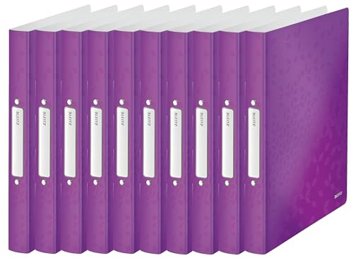 Leitz 4257 Ringbuch Ringbücher Ringordner WOW, A4, 2 Ringe, 25mm, 10er Packung, Farbe:violett metallic