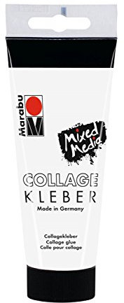 Marabu 12040050845 - Transparenter, dickflüssiger Collage Kleber auf Wasserbasis, mit starker Klebekraft für Papier, Foto und Collagen auf porösen Oberflächen wie Leinwand, Papier und Holz, 100 ml