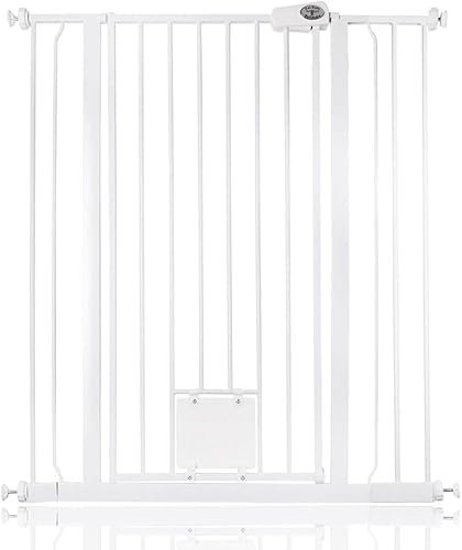 Bettacare Cancelletto per Animali con Gattaiola Bloccabile, 94.3cm - 101.9cm, Bianco, Altezza di 104cm, Barriera di Sicurezza Extra Alta per Cani con Gattaiola