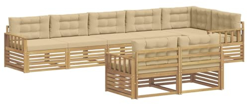 vidaXL Outdoor-Sofagarnitur mit Kissen 8 pcs Weiß und Beige Polyester, Akazienmöbel, modernes Sofa-Set für den Außenbereich, Gartenliege und modulare Sitzgelegenheit, Flexibler Entspannungsbereich